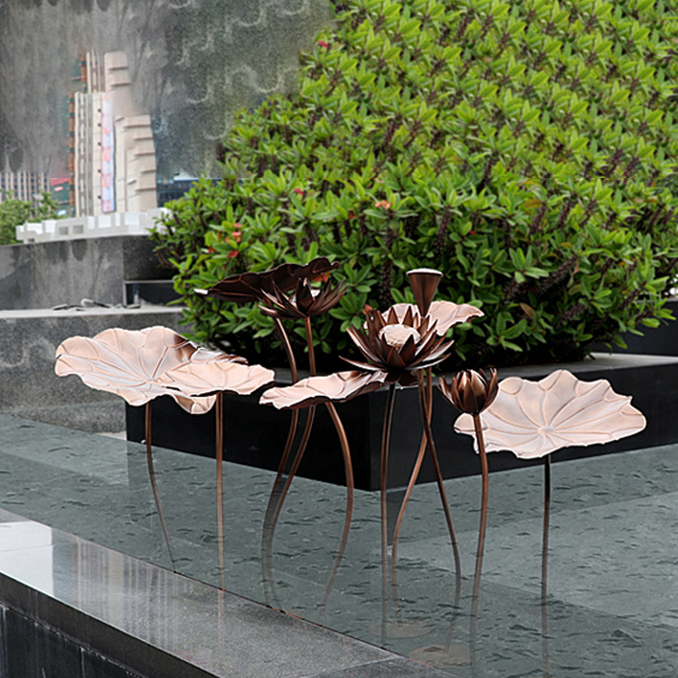 地产园林水景不锈钢古铜色荷花雕塑