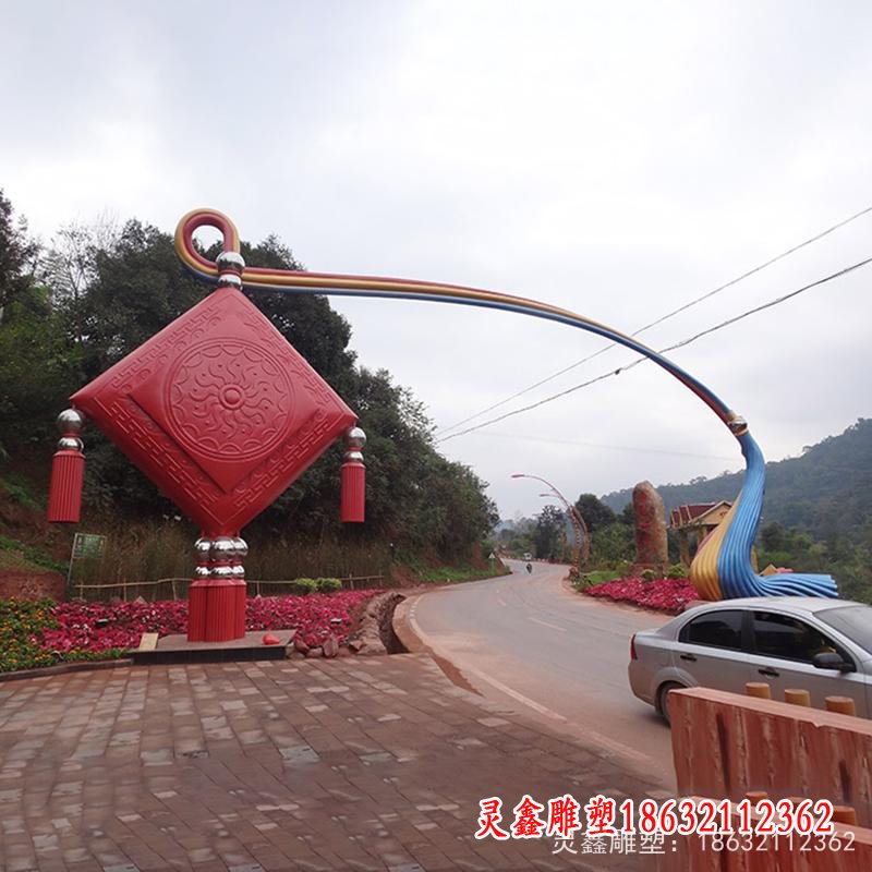 不锈钢抽象拱门雕塑，不锈钢中国结拱门雕塑