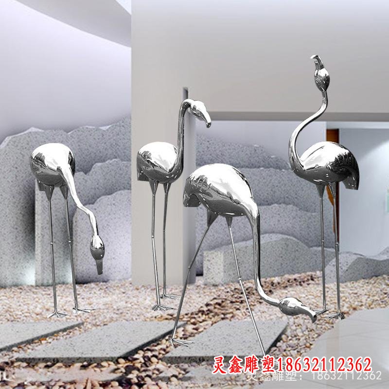 不锈钢抽象火烈鸟镜面雕塑