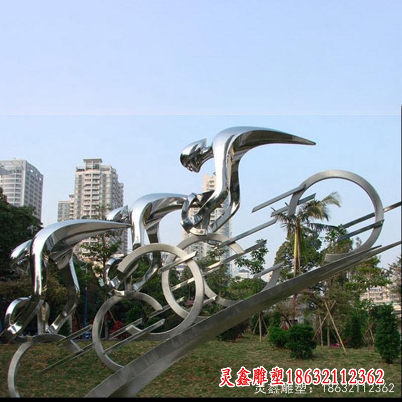 不锈钢抽象骑车人物  广场人物雕塑