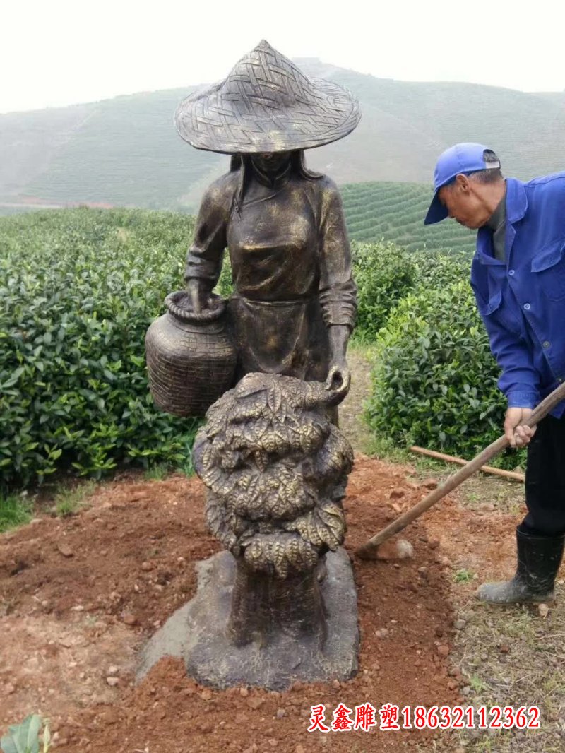 采茶人物铜雕