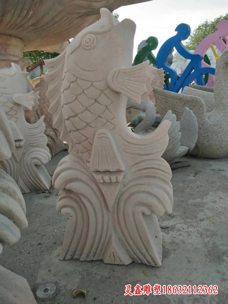 大理石鲤鱼喷泉雕塑