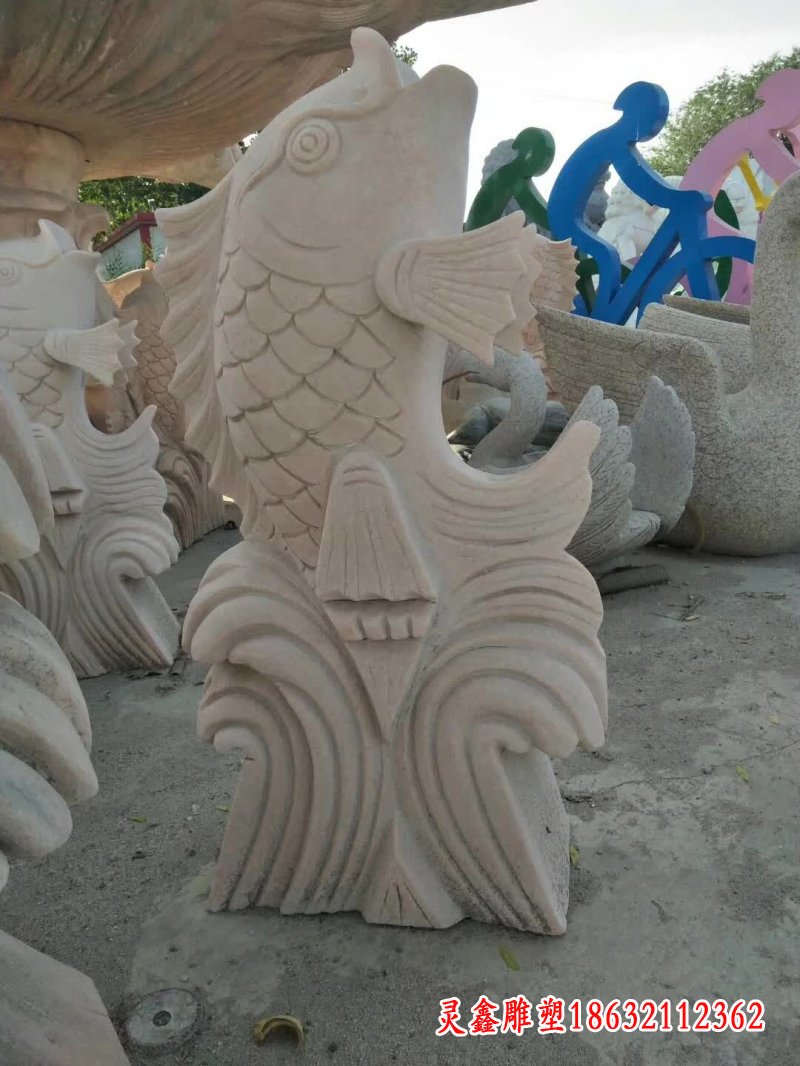 大理石鲤鱼喷泉雕塑
