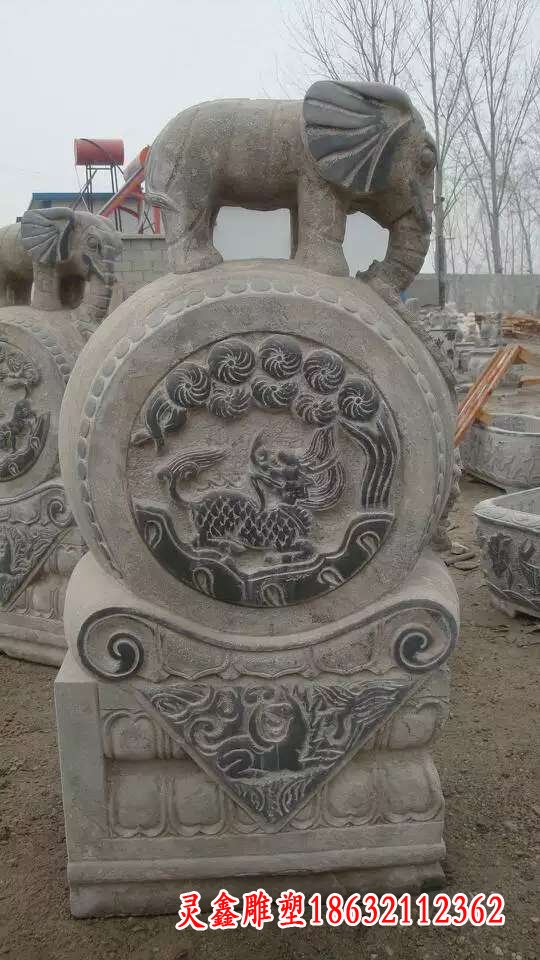 小象仿古石门墩雕塑