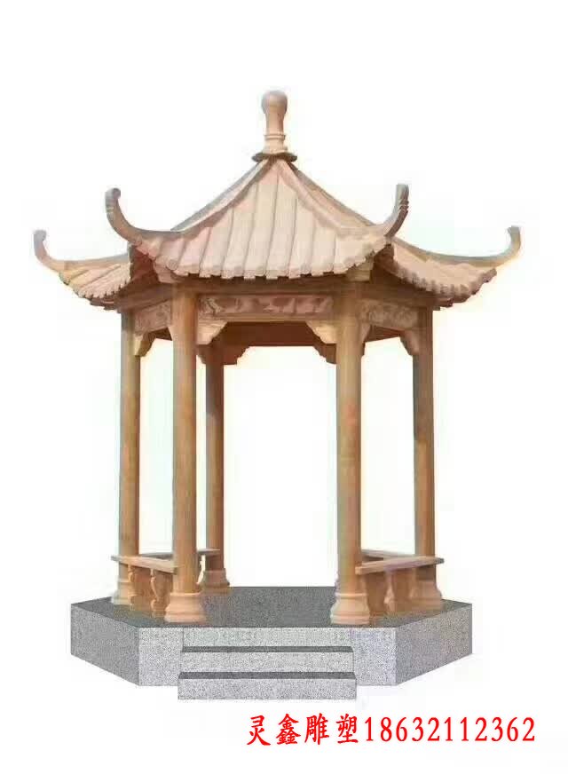 晚霞红中式石凉亭