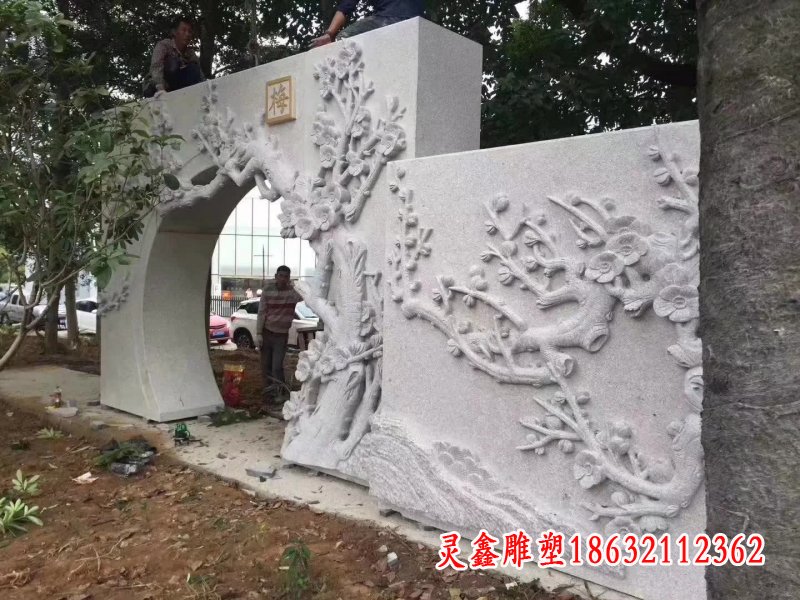 大理石浮雕梅花拱门雕塑