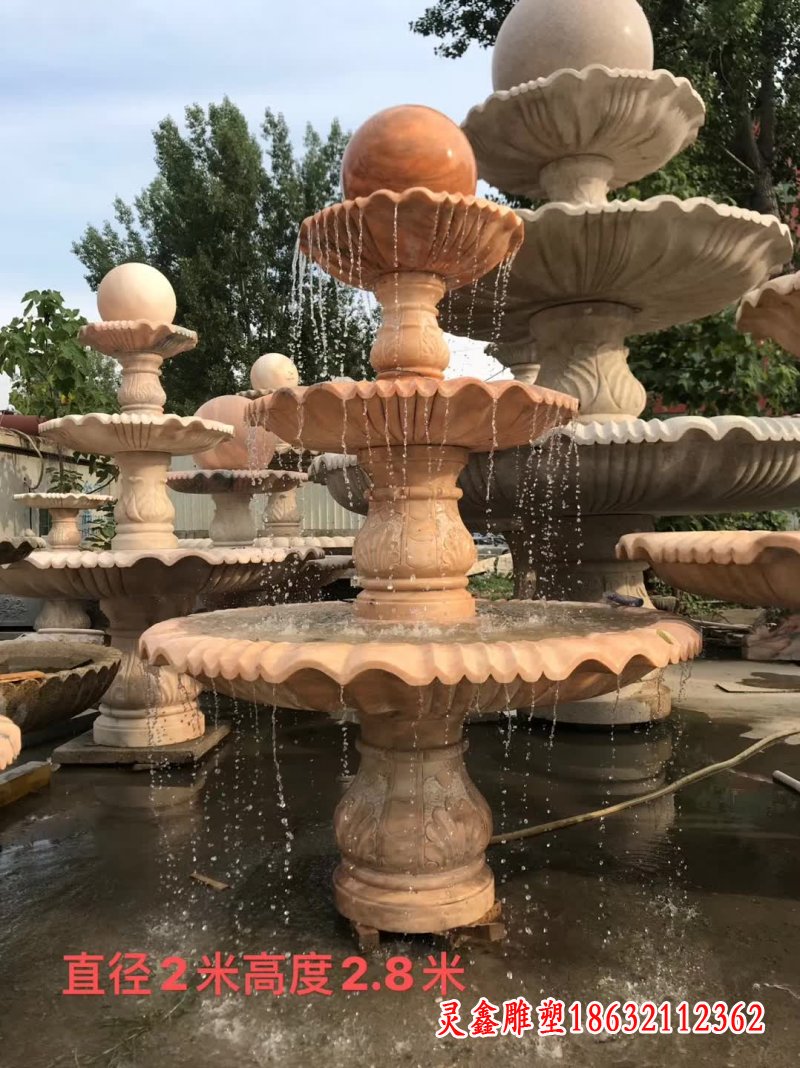 晚霞红多层风水球雕塑