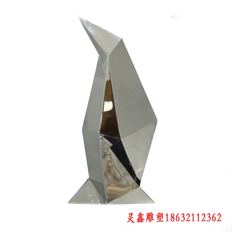 抽象不锈钢几何企鹅雕塑