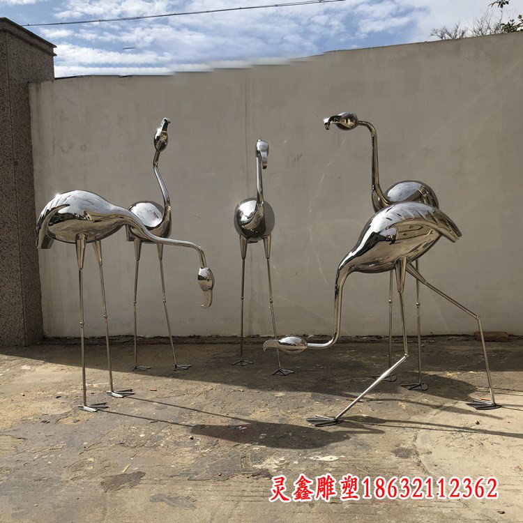 不锈钢锻造火烈鸟雕塑