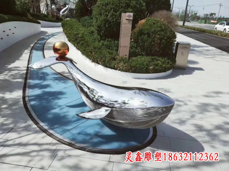 不锈钢海豚戏球雕塑