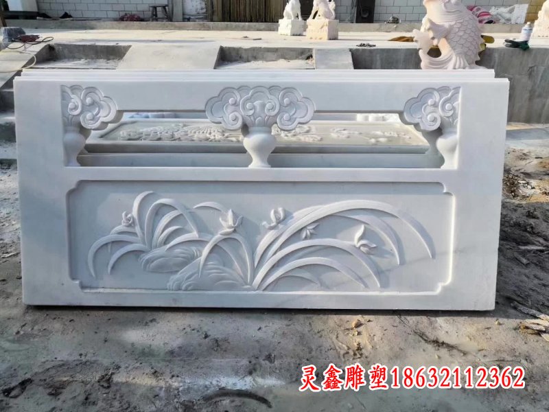 汉白玉梅兰竹菊石浮雕栏板雕塑 