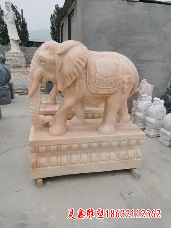 晚霞红招财大象石雕