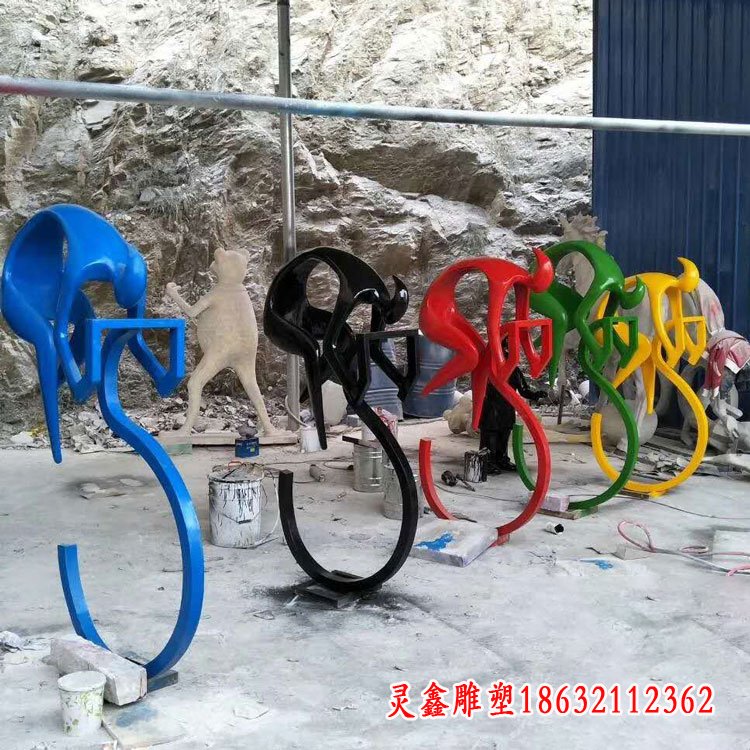 不锈钢抽象骑自行车人物雕塑 