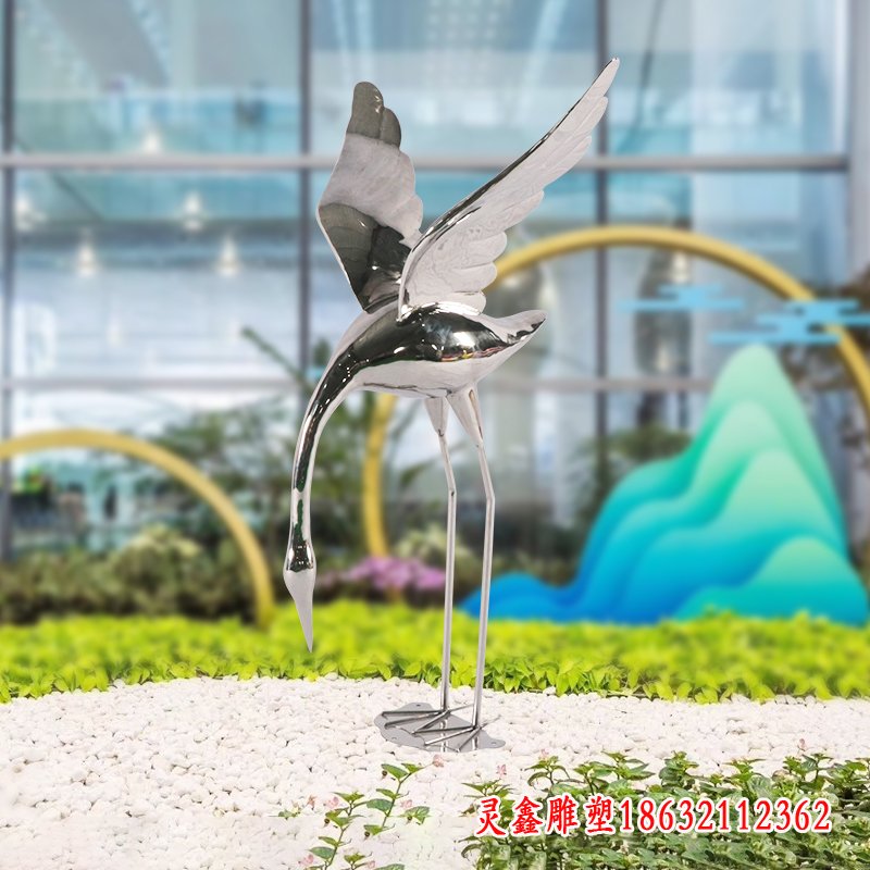 不锈钢抽象仙鹤动物雕塑