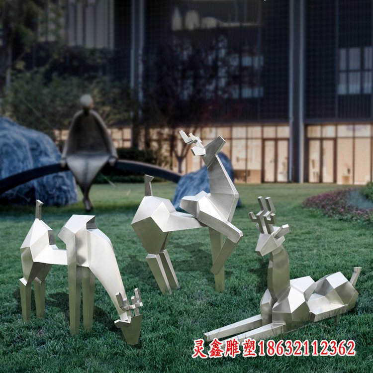 公园不锈钢几何鹿雕塑