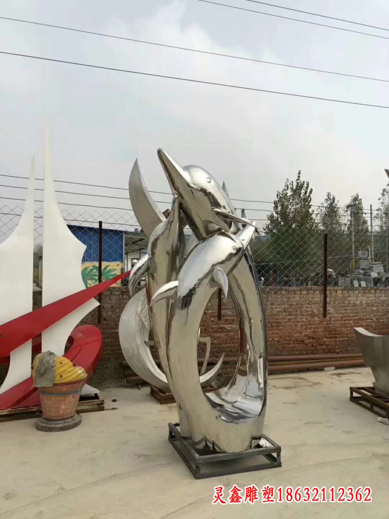 户外不锈钢海豚雕塑