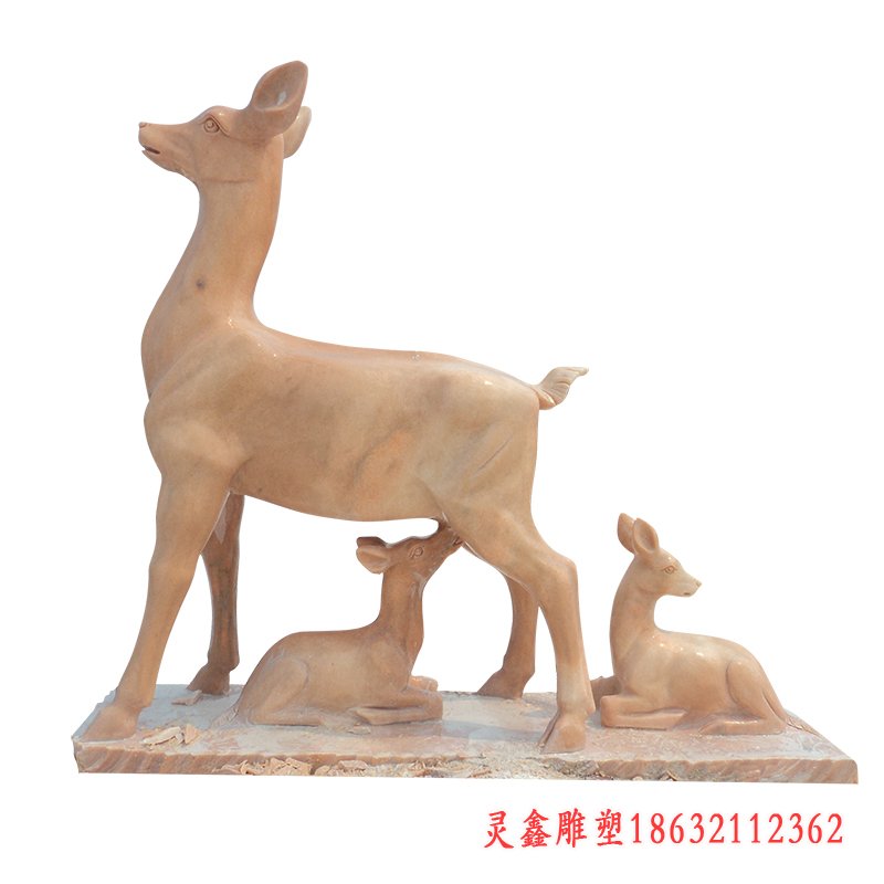 晚霞红母子鹿 公园石雕鹿