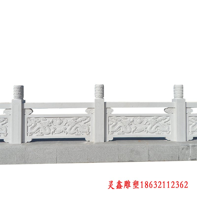 汉白玉双龙戏球石浮雕栏板雕塑