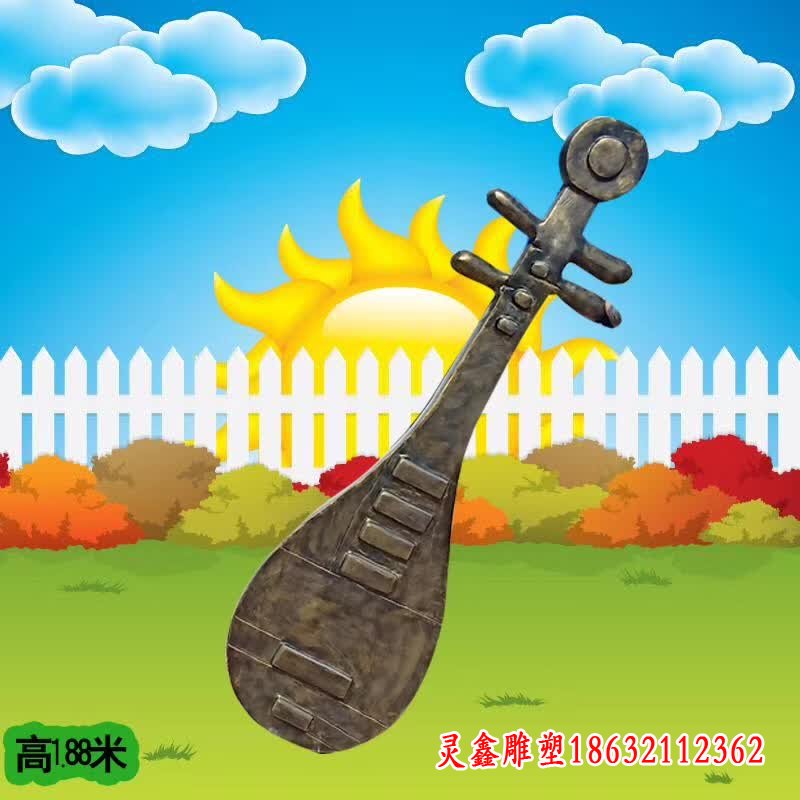 古代琵琶乐器铜雕 (2)