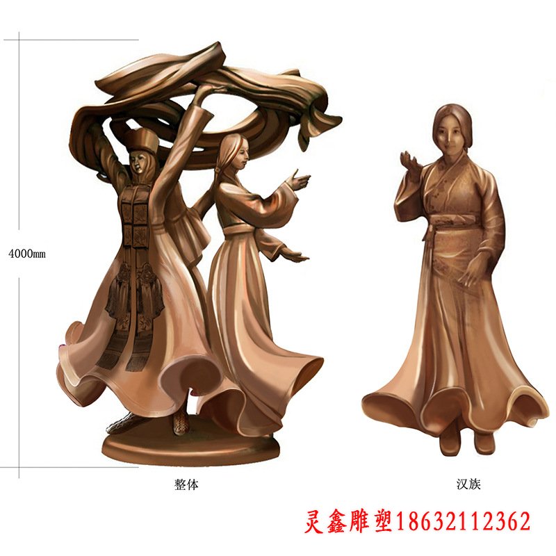 少数民族人物舞蹈铜雕