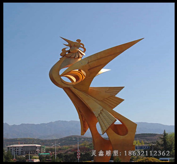 不锈钢凤凰浴火景观雕塑