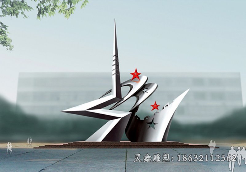 不锈钢五角星雕塑，部队雕塑