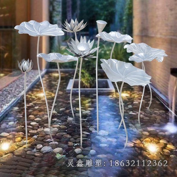 不锈钢荷花植物景观雕塑