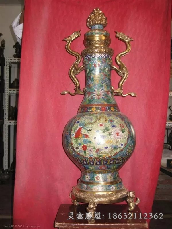 景泰蓝花瓶铜雕，景观花瓶雕塑 (1)