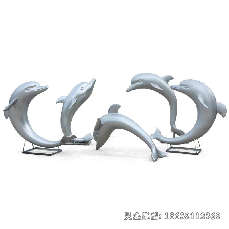 广场不锈钢抽象海豚雕塑