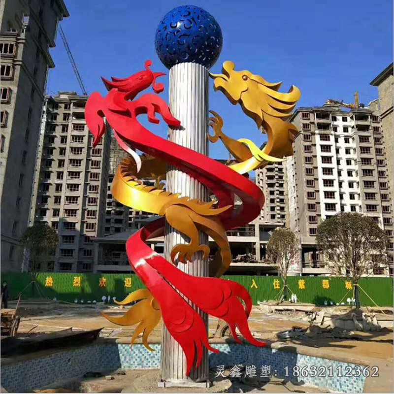 不锈钢龙柱景观雕塑