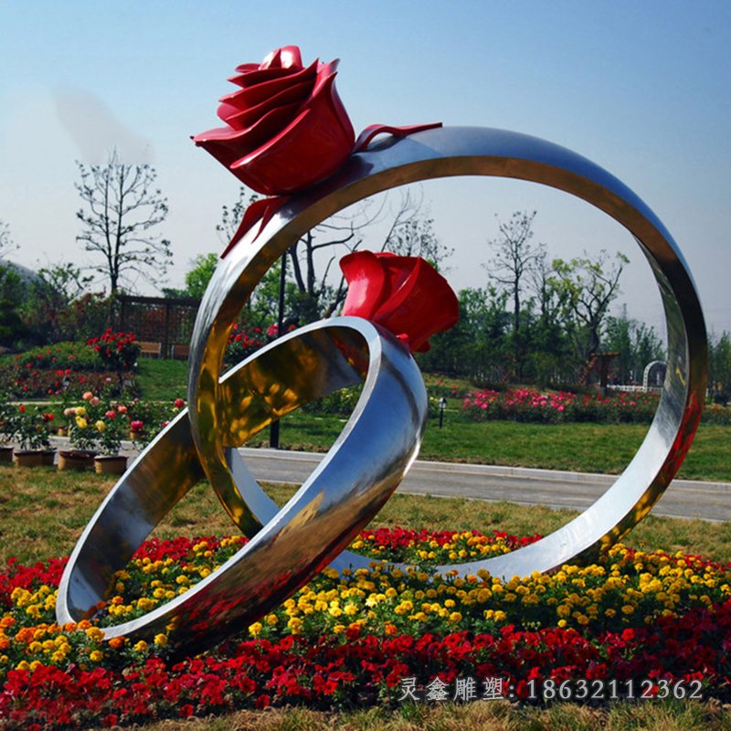 不锈钢玫瑰戒指雕塑，公园景观不锈钢雕塑