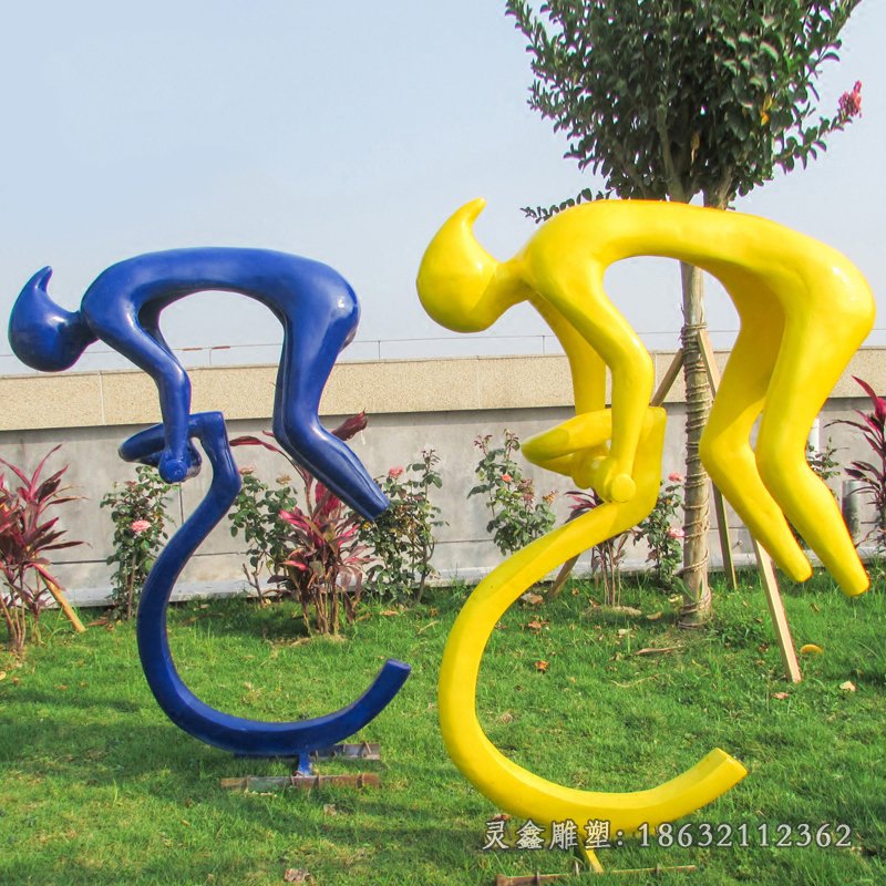 不锈钢骑自行车人物  广场景观雕塑 (2)