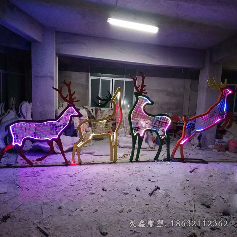 不锈钢网格鹿雕塑，公园动物雕塑 (3)[1]