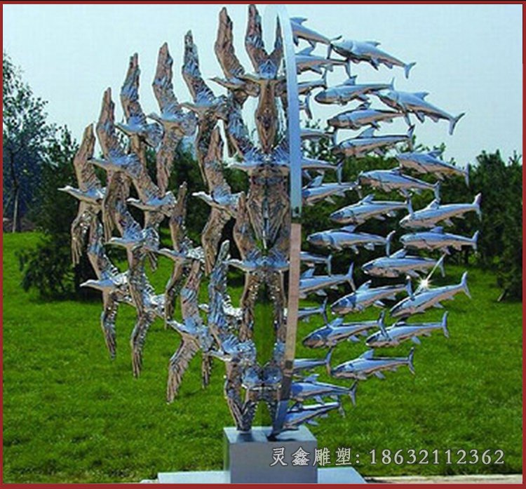 不锈钢鱼群   公园景观摆件