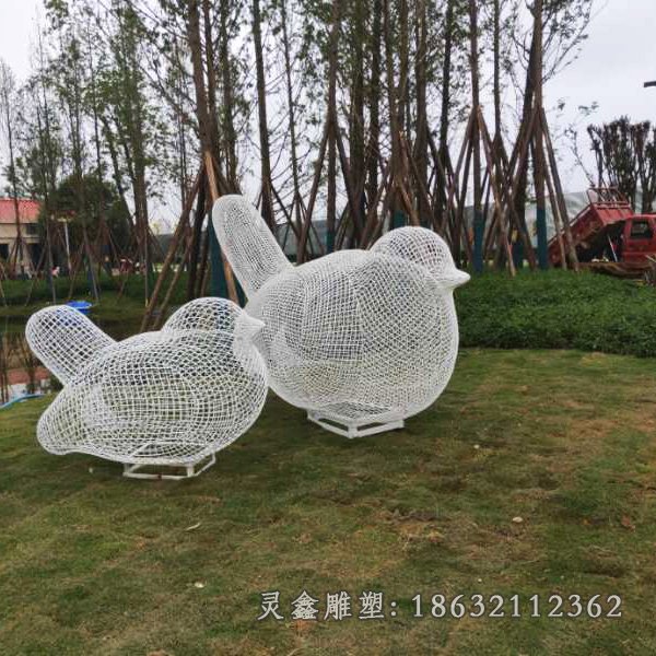 草坪不锈钢镂空小鸟雕塑 (3)
