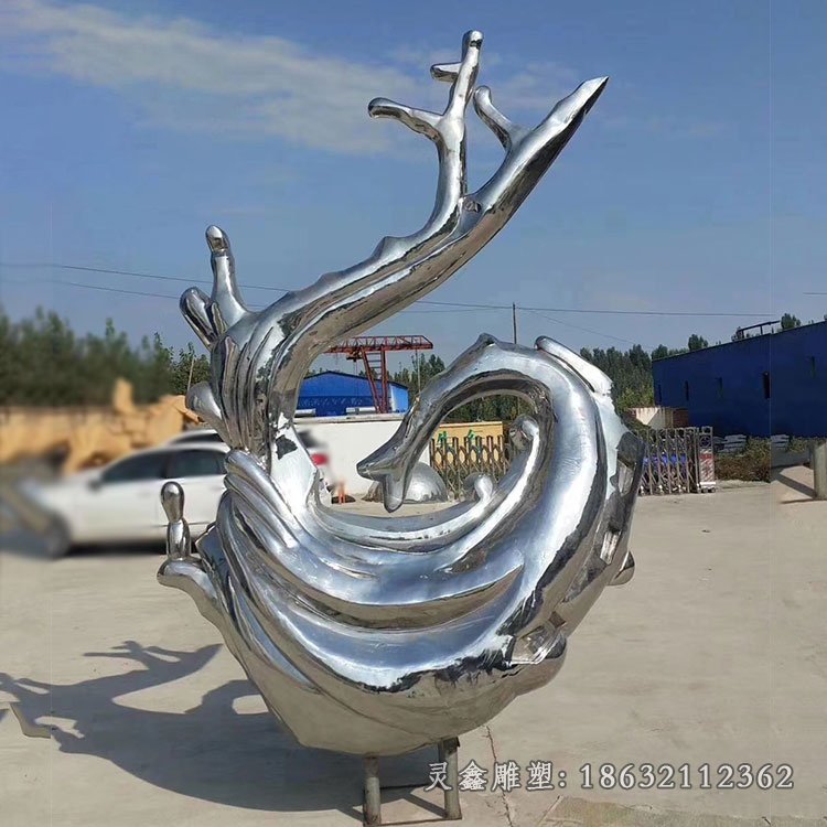 创意不锈钢抽象海浪雕塑 (1)