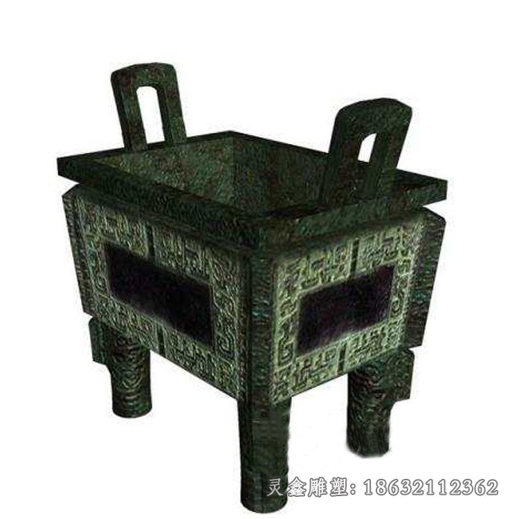 青铜鼎雕塑，铜方鼎