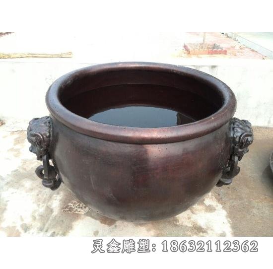 水缸铜雕，寺庙水缸雕塑