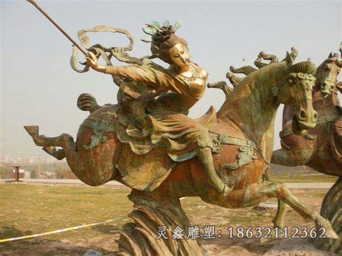 唐朝骑马人物景观铜雕