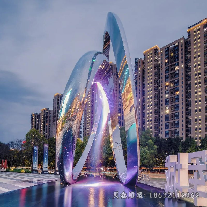 不锈钢抽象圆环园林雕塑