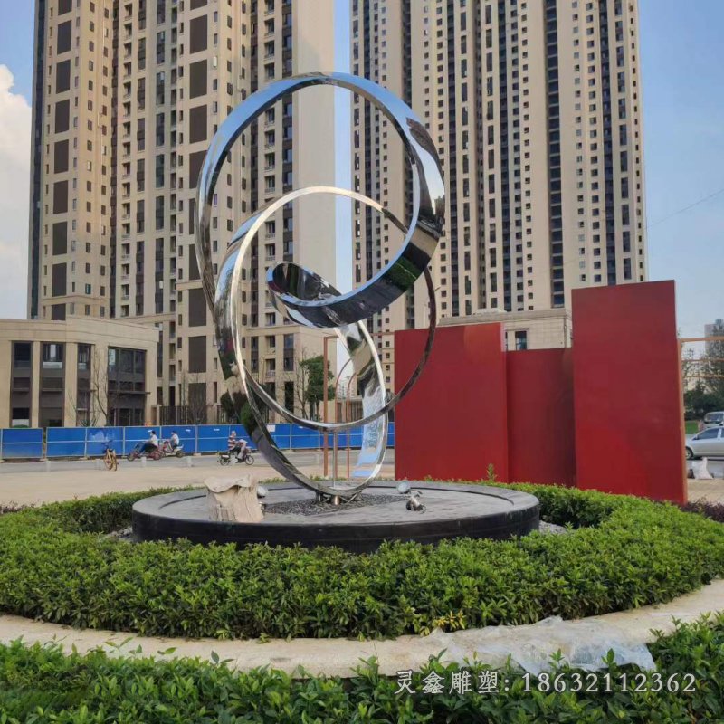 小区不锈钢抽象螺旋圆环雕塑