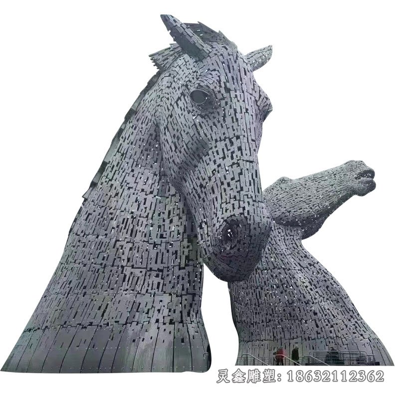 广场不锈钢镂空马头雕塑 (3)