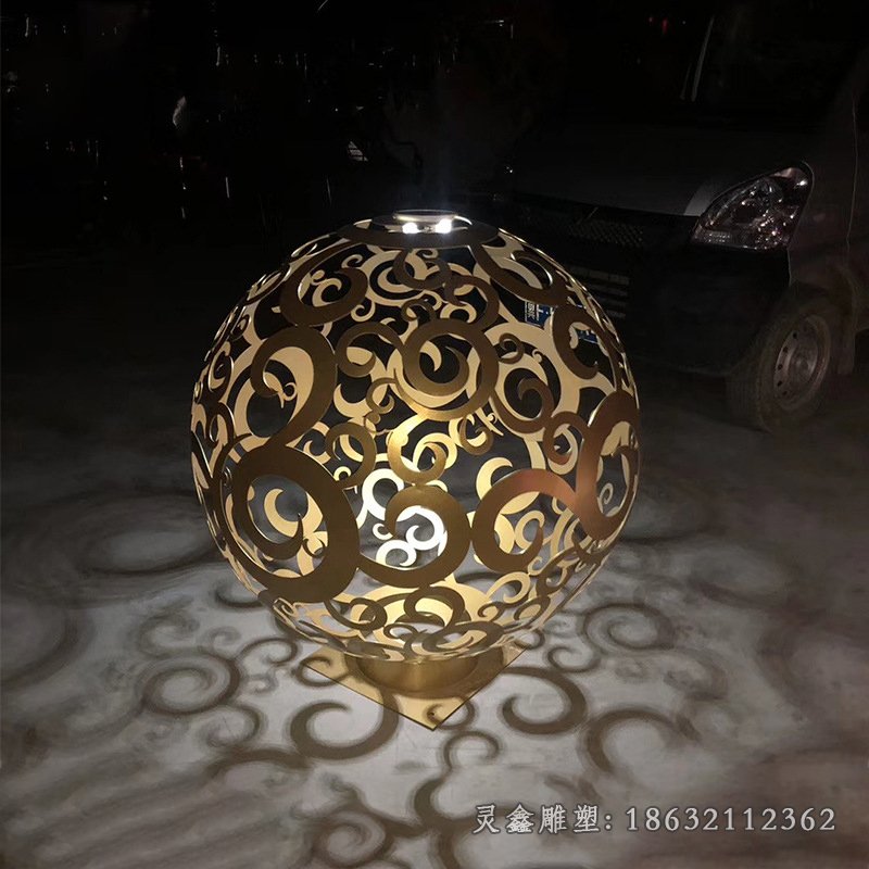 广场发光不锈钢镂空球雕塑 (2)[1]