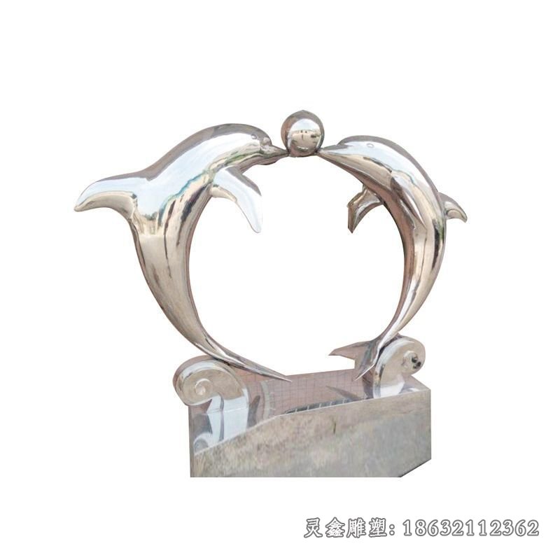 海豚戏球不锈钢雕塑