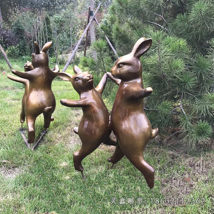 跳舞的兔子铜雕 (3)