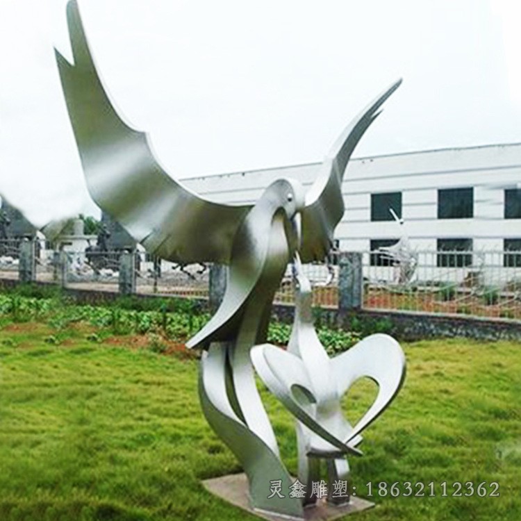 抽象镜面鸽子不锈钢景观雕塑