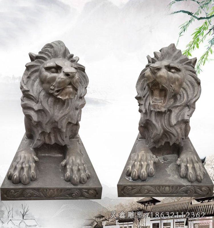 西洋铜狮雕塑，铸铜狮子雕塑