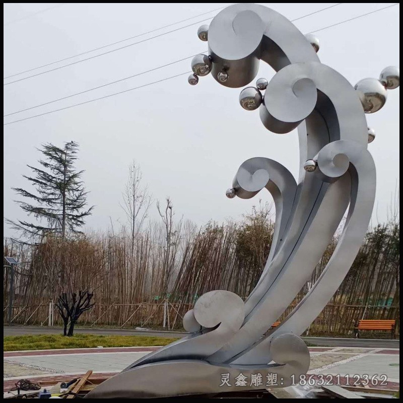 海浪广场不锈钢镜面雕塑
