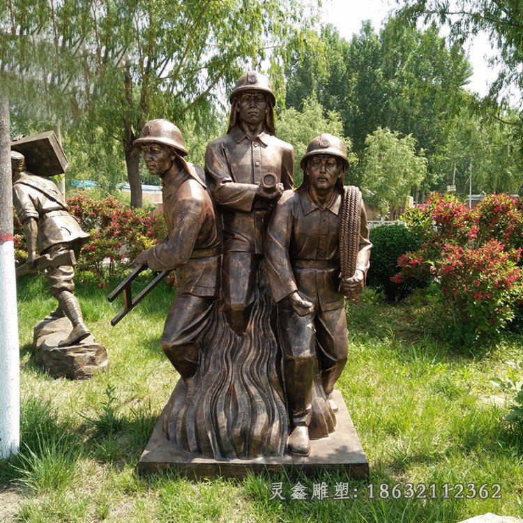 消防救火人物铜雕