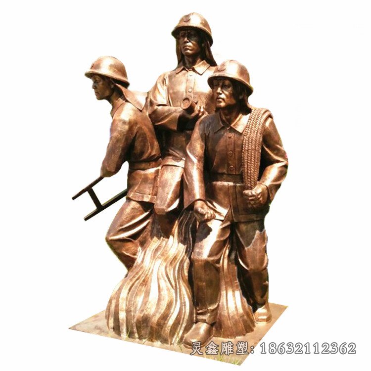 消防员灭火雕塑玻璃钢仿铜消防员 (2)